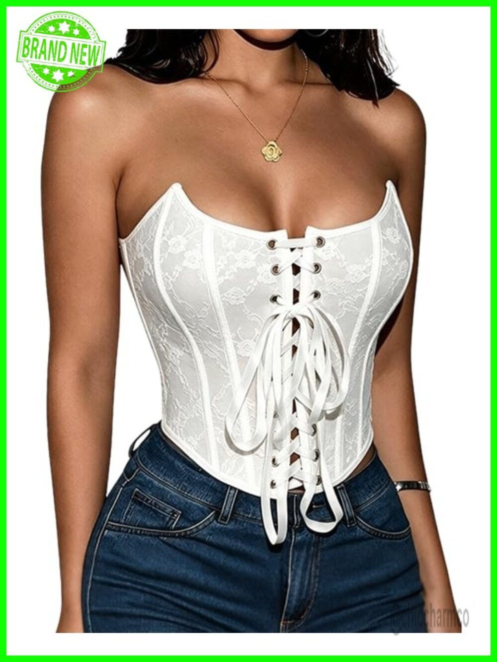 Lace Up Corset Top Overbust Bustier Strapless Womens Renaissance
